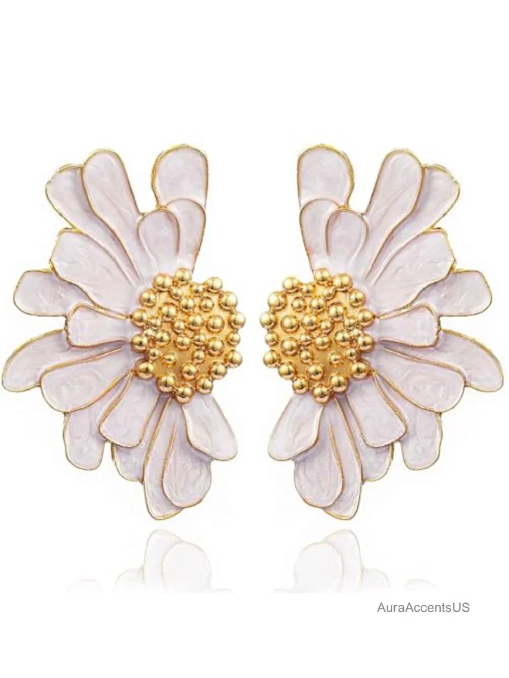 Daisy Flower Stud Earrings Women Enamel Alloy Half Floral